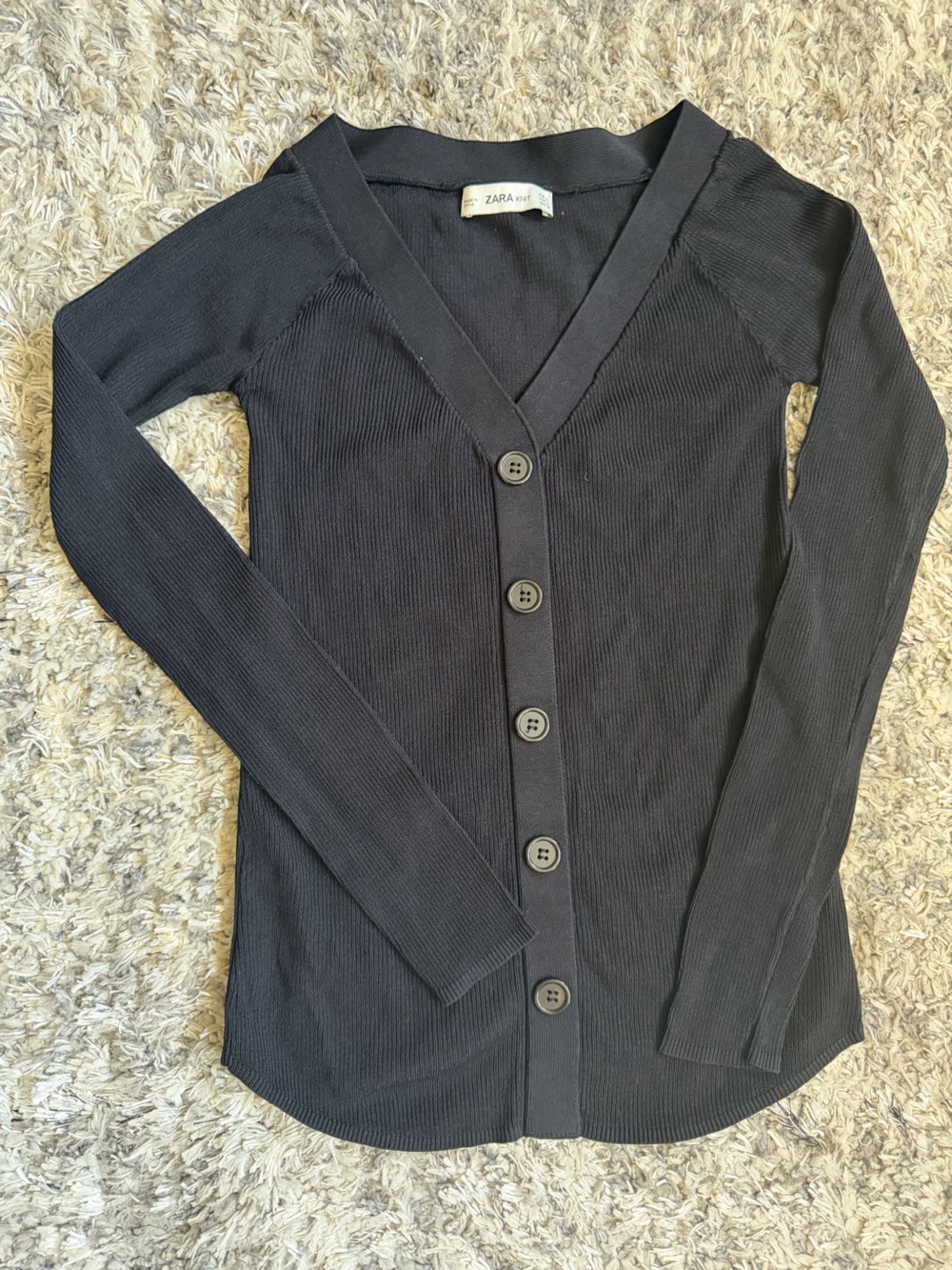 Zara Black Ribbed Button-Front Women's Cardigan